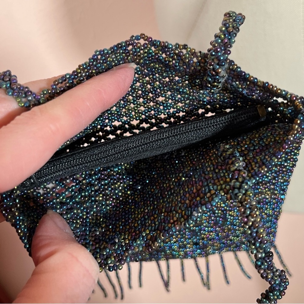 Art deco Vintage Vanessa glass beaded black aurora borealis evening bag - Picture 6 of 17